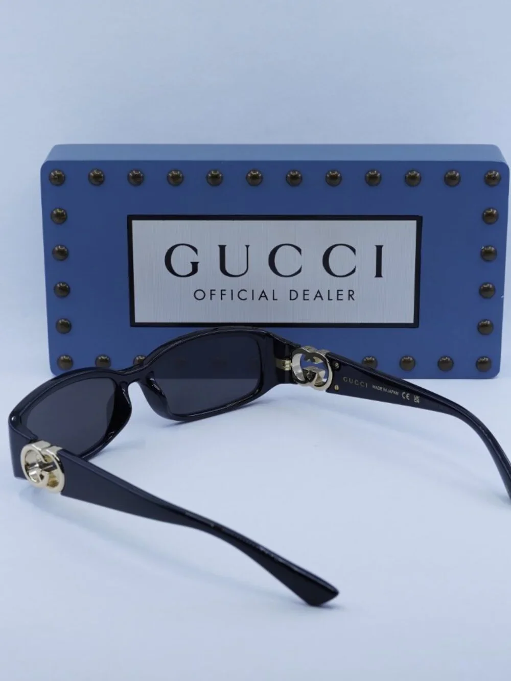 Gucci GG1661S 001 Rectangle Sunglasses - Shiny Black / Grey